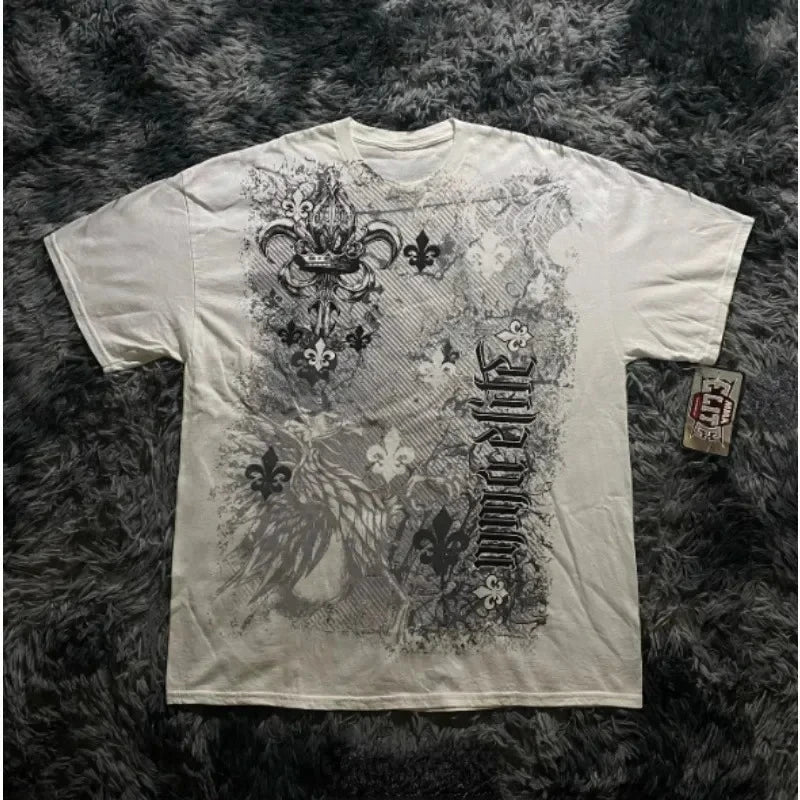 2000s affliction T-shirt Vintage Clothing Punk Hip Hop Graphic Print Oversized T shirt Men Round Neck Cotton Short Sleeve Tops