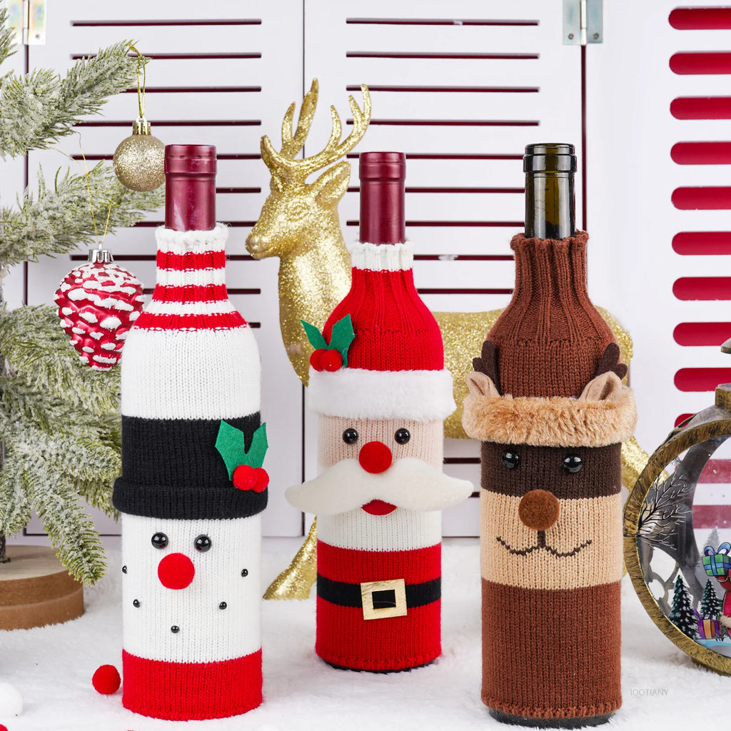 Christmas Fun Wine Bottle Set Santa Claus Snowman Woven Wine Bottle Accessories Christmas Party Cosplay Decoration New Year Gift