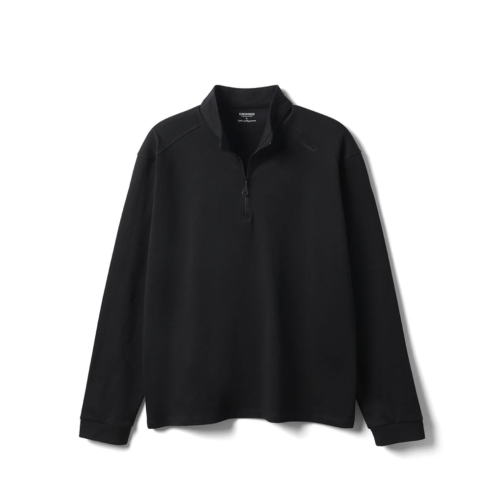 SIMWOOD 2026 Spring New Regular Fit 230gsm Breathable Sorona Fabric Long Sleeve T-shirts Men Half-zip Basic Tops