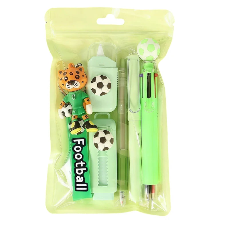 Soccer Sport Stationery Kit Cute Football Themed School Supplies Set With Pens Eraser Correction Tape Keychain Gift For Boys Tee