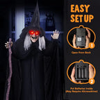 72" Animatronics Witch Outdoor Halloween Decorations with Cane Life Size Animated Ghost Haunted House Prop Décor with Creepy Sound and Light-up Eyes, Party Supplies