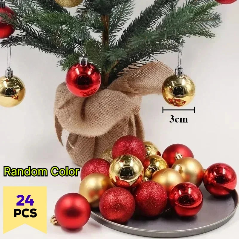 24 Pcs 3/4/6CM Christmas Balls Big Ball Christmas Tree Pendant Ornaments for Party Decor 2025 New Year Navidad Gifts Accessory