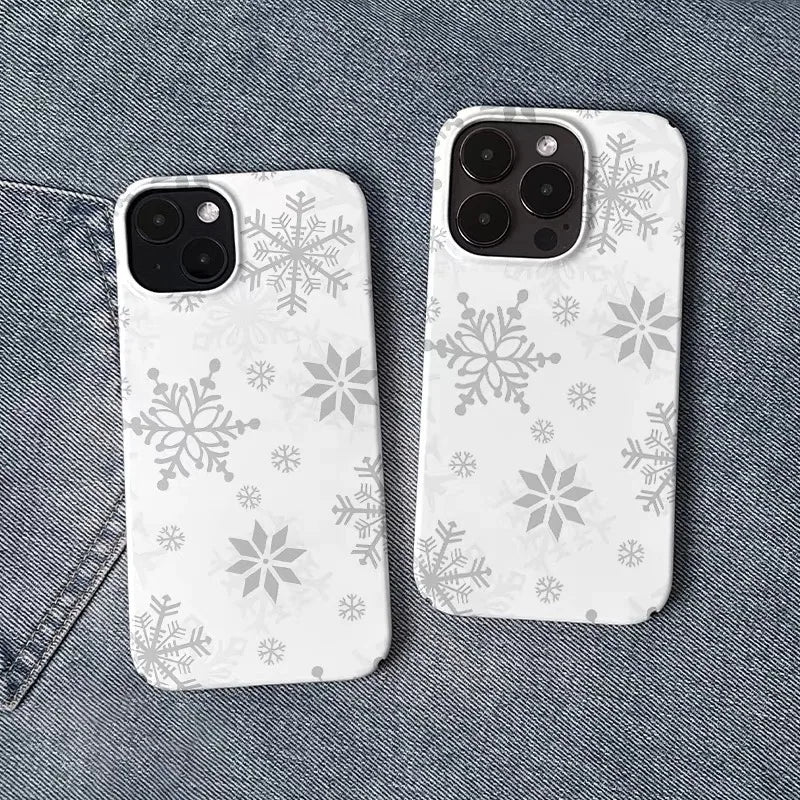 Grey White Snowflakes Falling Case for IPHONE 17 16ProMax 15 14 13 12 11 PRO Plus Acrylic TPU Two in One Magnetic Phone Cases