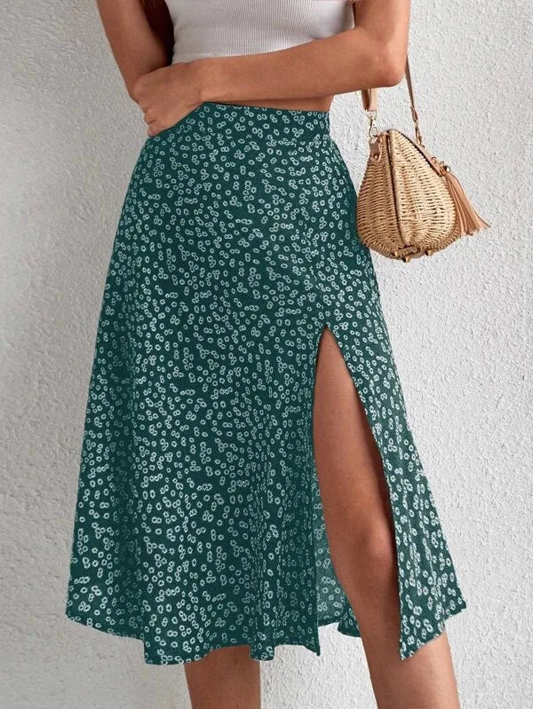 2023 Summer New European and American Floral Half Skirt  Cross border Foreign Trade Split A-line Wrap Hip Mid Waist Long S