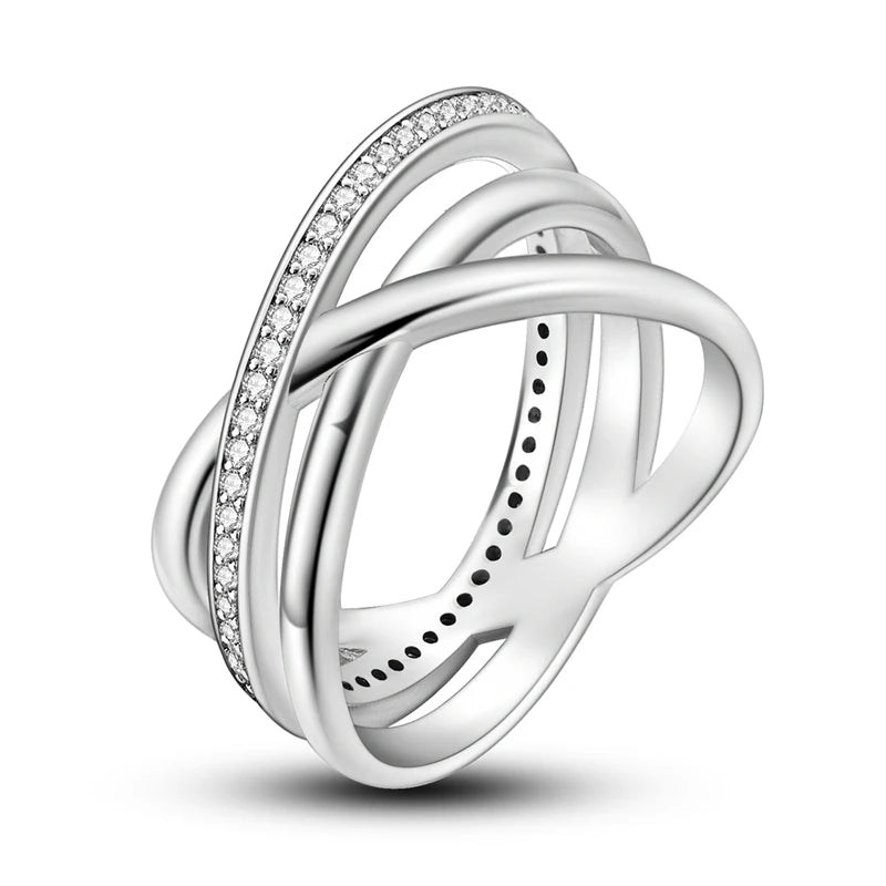 Original 925 Silver Sparkling Zircon Ring Stackable Classic Shine Stone Round Rings For Women Wedding Anniversary Jewelry Gift