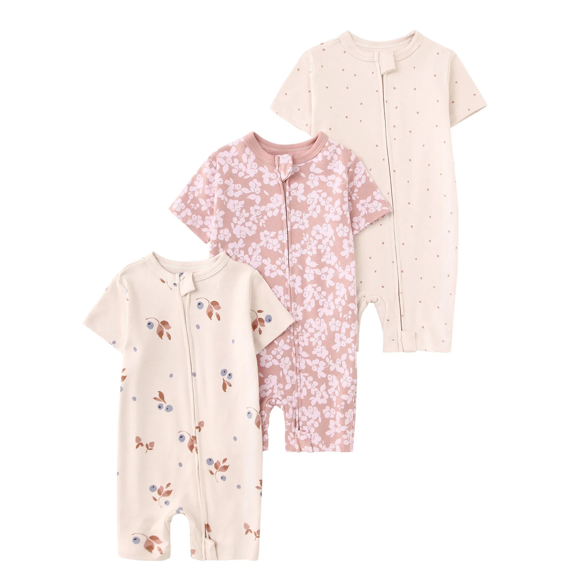 3Pcs/lot New Zipper Infant Baby Girl Boy Clothes Cartoon Short Sleeve Cotton Baby Romper Clothing For Newborn Jumpsuit 6-24 M