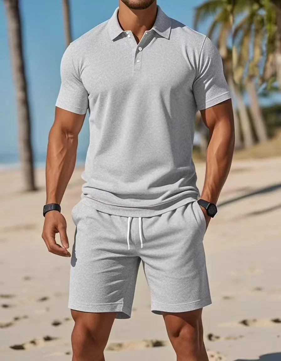 2026 men's short sleeved T-shirt and sports shorts set casual sportswear fashionable summer