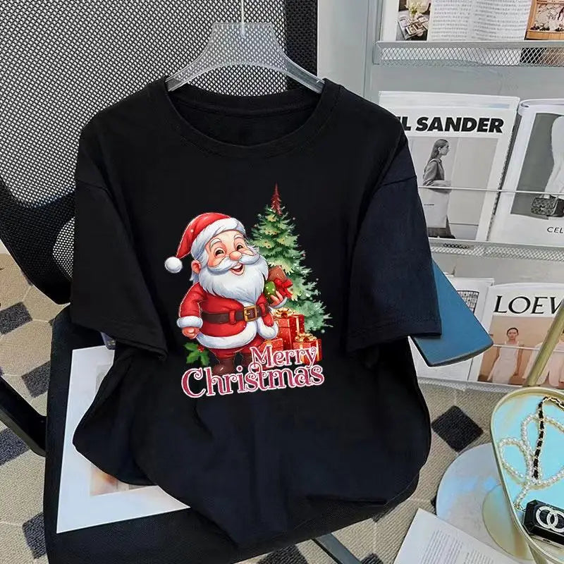 2024 New Year T-shirt Women Christmas Clothes Oversize Loose Short-sleeved Casual Woman tshirt Summer Plus Size Round Neck
