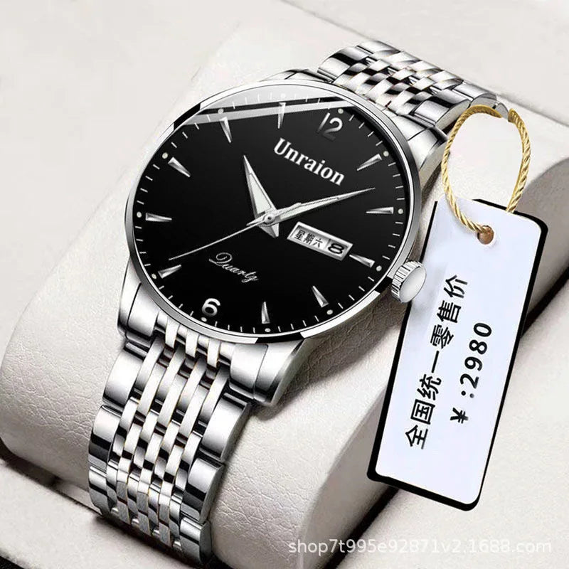 Watch Men's Dual Calendar Waterproof Luminous Precision Steel Strip Simple Watches for Men Quartz Waterproof Watches