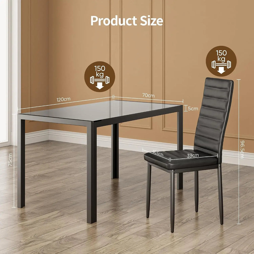 Modern 5 Piece Dining Table Set with Tempered Glass Top and 4 Chairs for Kitchen Living Room Black