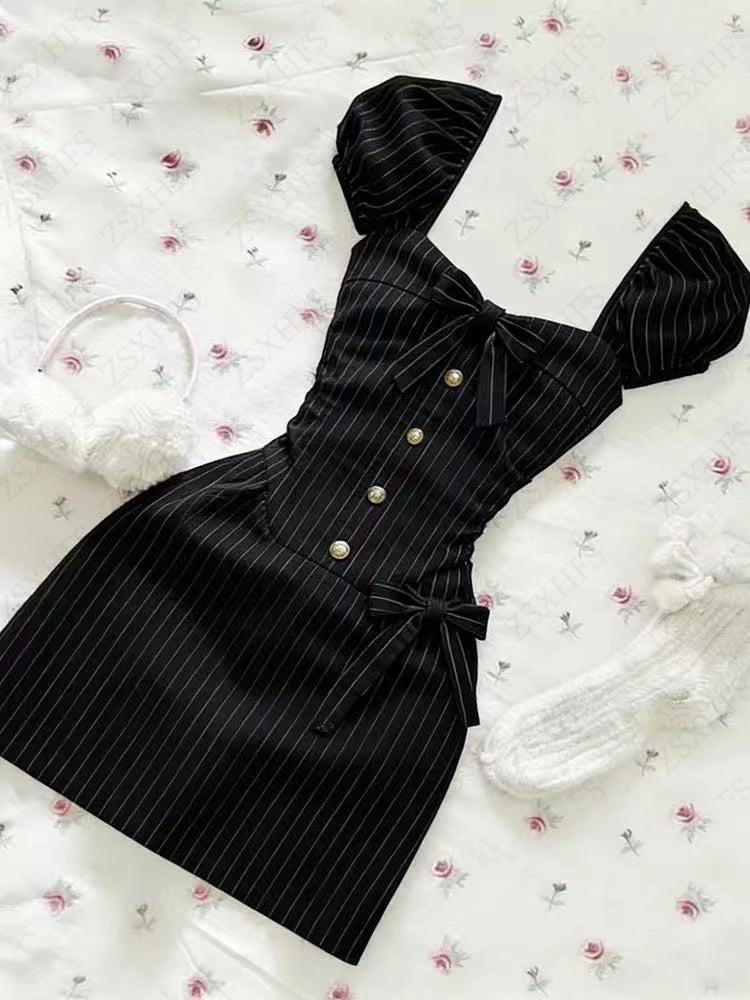 Y2k Dresses Women Clothing High Waist Mini Dress Punk Slim Bow Summer Lolita 2000s New Gothic Backless Sexy Femme Short Dresses