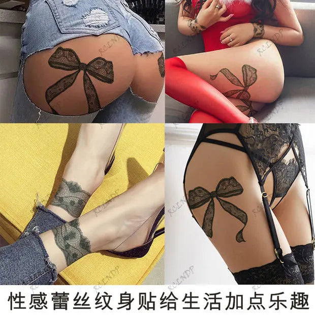 Waterproof Temporary Tattoo Sticker Sexy Lace Bow Knot Flower Arm Leg Body Art Flash Tatoo Fake Tatto for Men Women