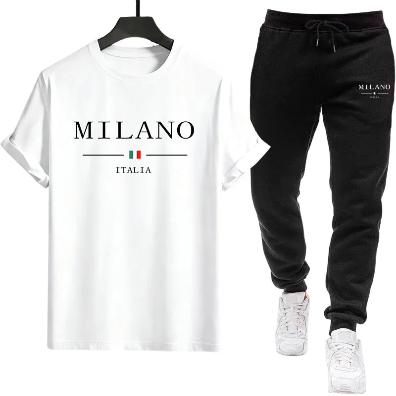 2026 Men's Modern Tracksuit Set Fashion T-Shirt and Joggers Pants Urban Casual Daily Wear Outfit Spring Summer Comfort Tees Suit