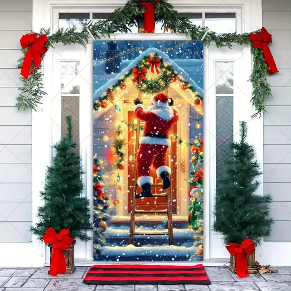 Christmas Theme Santa Claus Santa Dog Snowman Door Cover Banner Festive Party Decoration Supplies Photography Props Xmas Gifts