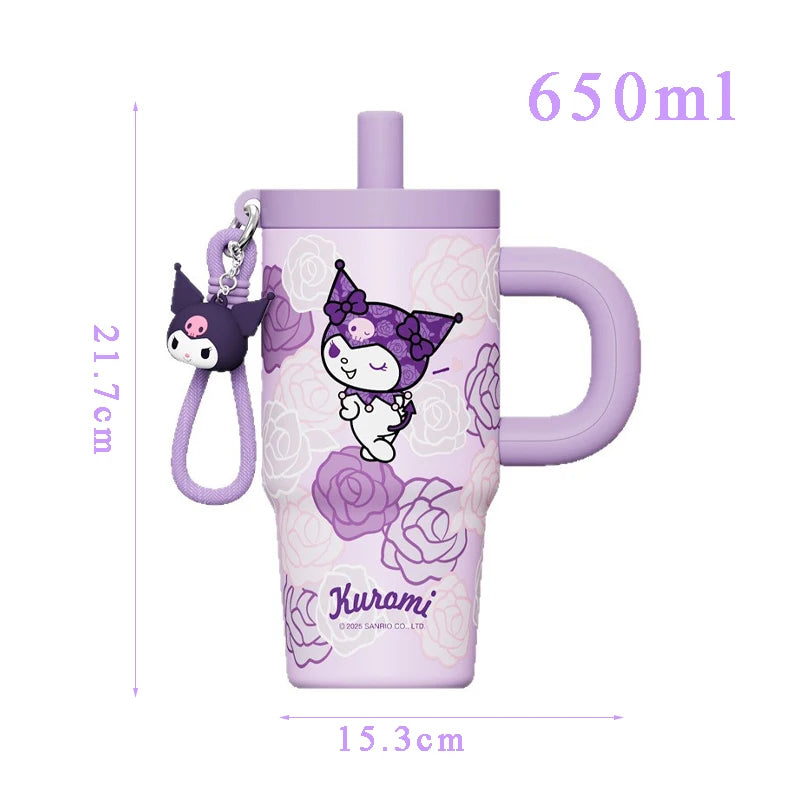 X&W Sanrio Vacuum Insulated Cup stainless steel Kuromi Hello Kitty Straw Tumbler Large Capacity 650ml Coffee Drink Mug for Daily