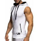 Men's Tank Top Summer Men's Clothing Casual Solid Sleeveless Tank Tops Hooded Zipper Men's Vest Bodybuilding Sportswear M-XXXL