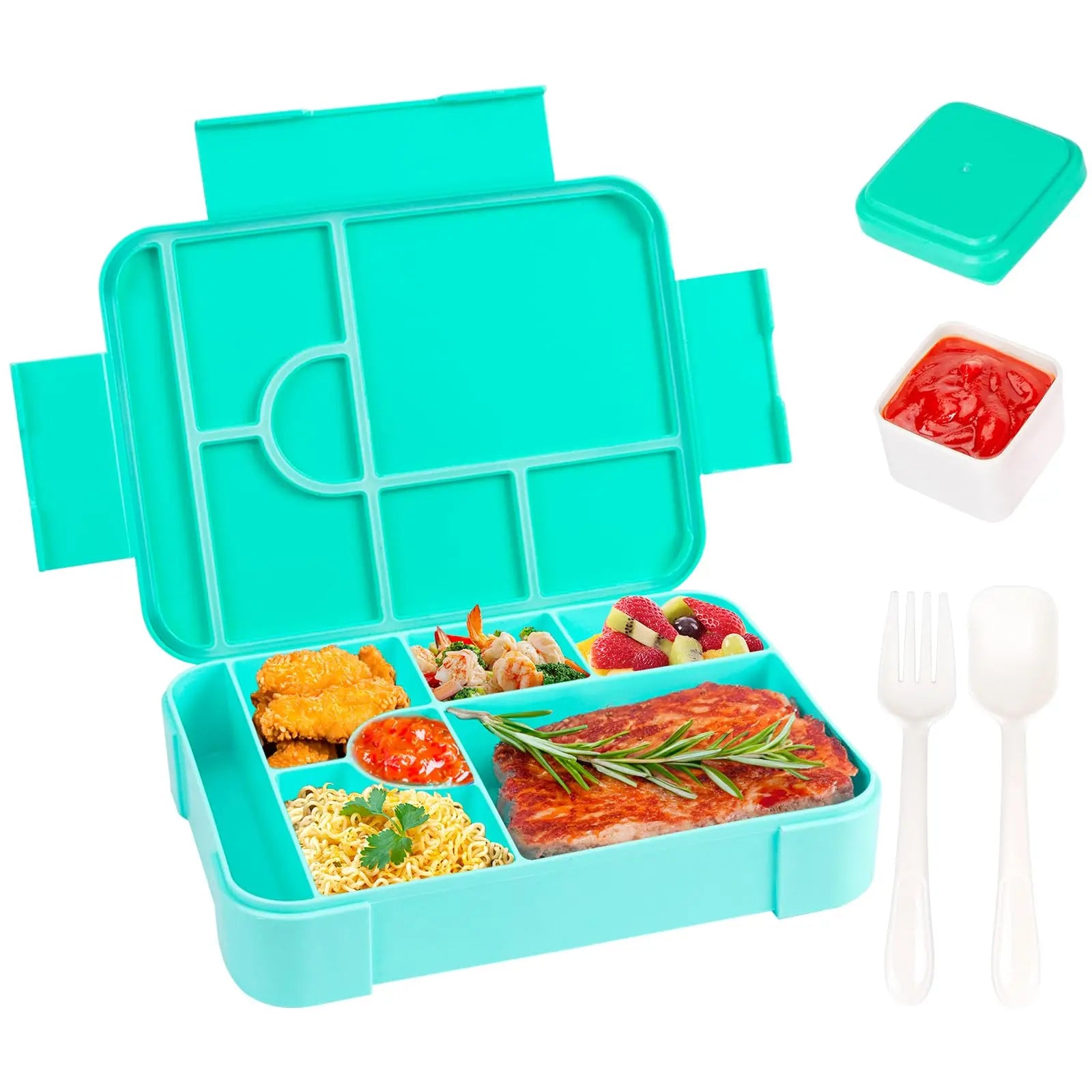 Bento Box 1330 ml Leakproof Lunch Box for Children Adults with 7 Compartments for School Travel Food Container Microwave Safe