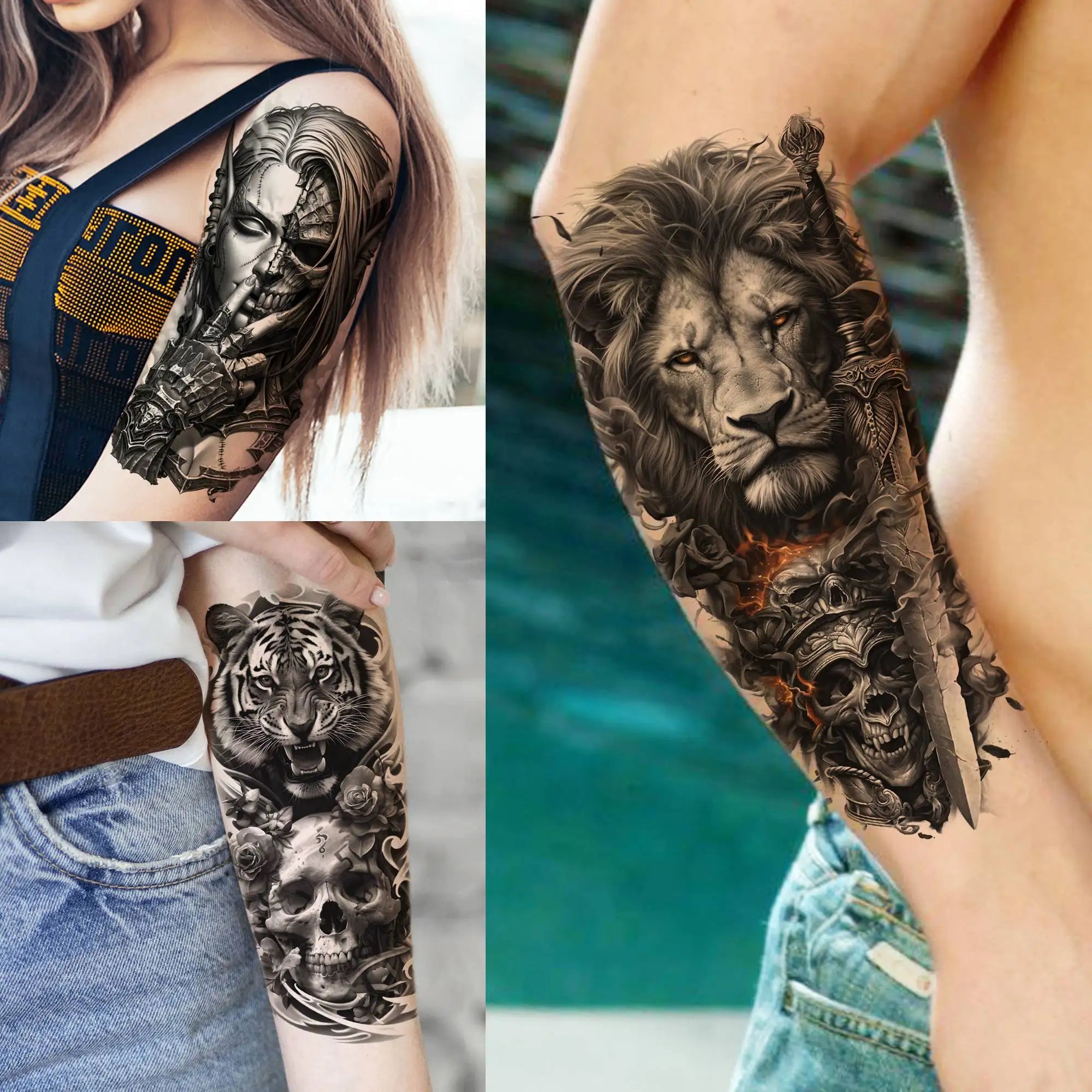 73 Sheets Cool Lion Wolf Temporary Tattoos For Men Women Waterproof Jesus Zeus Tatoos Realistic Fake Tattoo Arm Hands Stickers