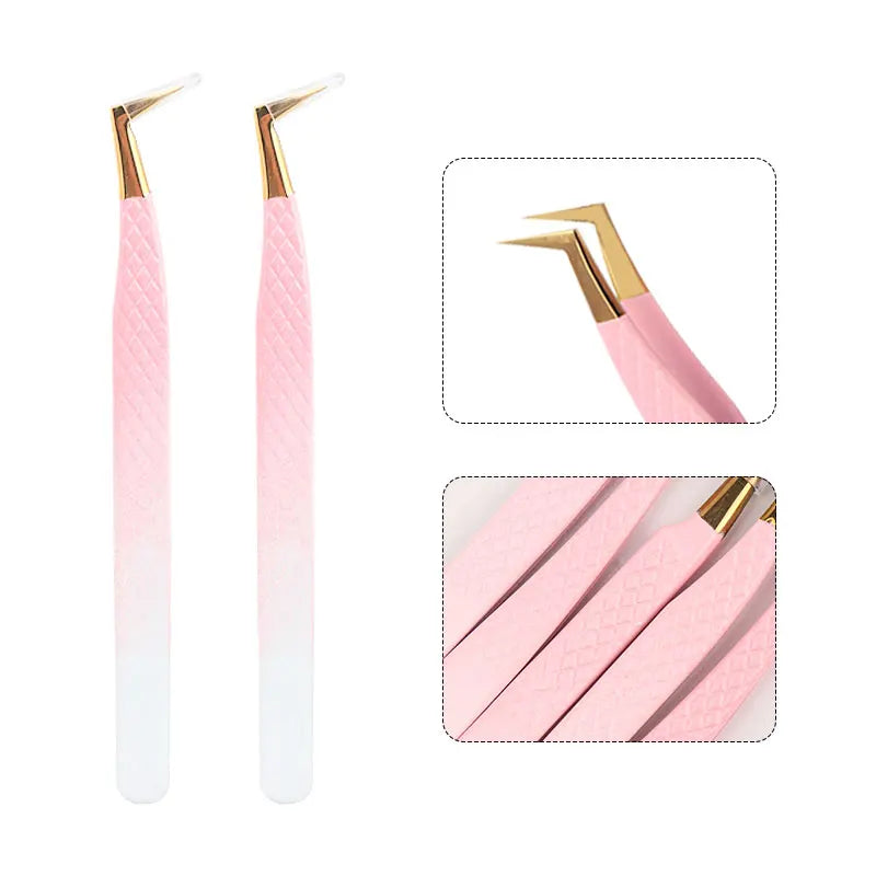 1pcs Eyelash Extension Tweezers Eyebow Clip Pink Stainless Steel Lash Lifting Tweezers Beauty Supplies Diy Makeup Tool