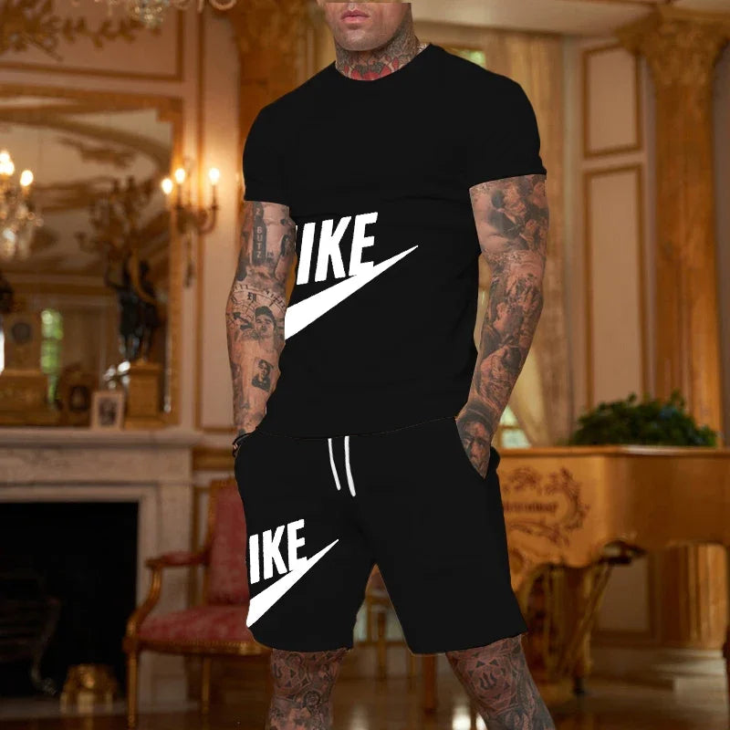 2025 new men's fashionable sportswear summer wear men's fitness wear short sleeved T-shirt and shorts quick drying 2-piece s