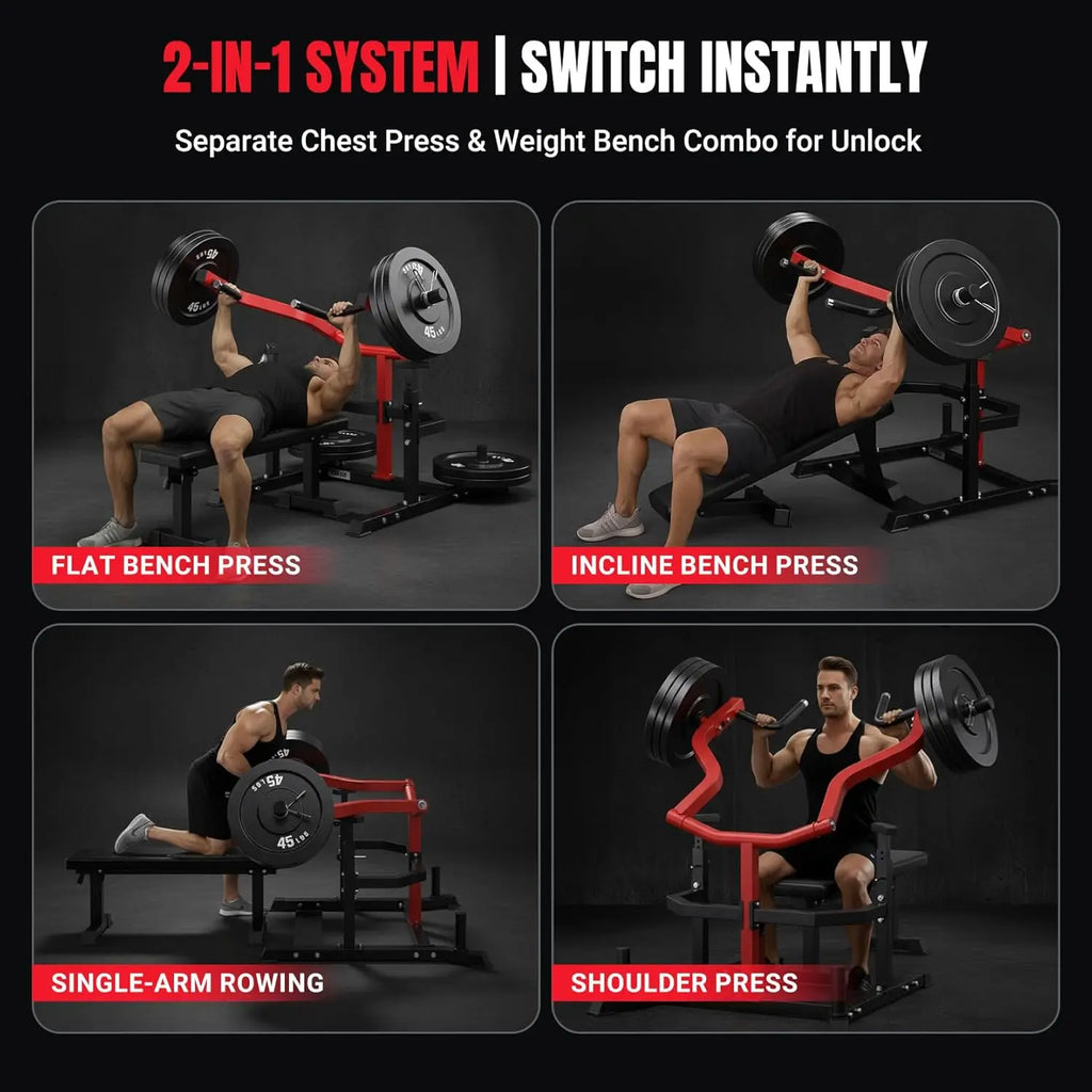 Chest Press Machine, 1100LBS Bench Press Machine with Separate Press Station & Adjustable Weight Bench, Independent, Customized