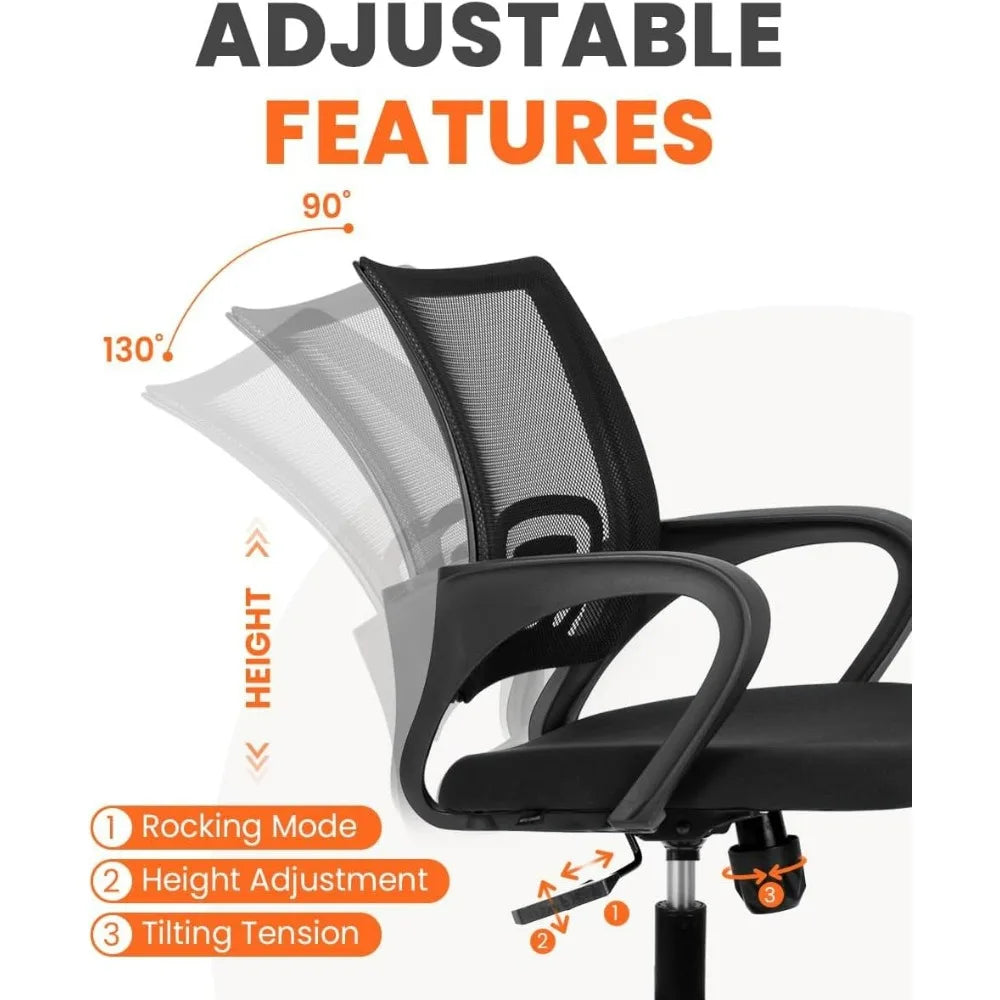 Black Mesh Gaming Office Chair Mid Back Lumbar Support Adjustable Height Swivel For Home Computer Desk Task