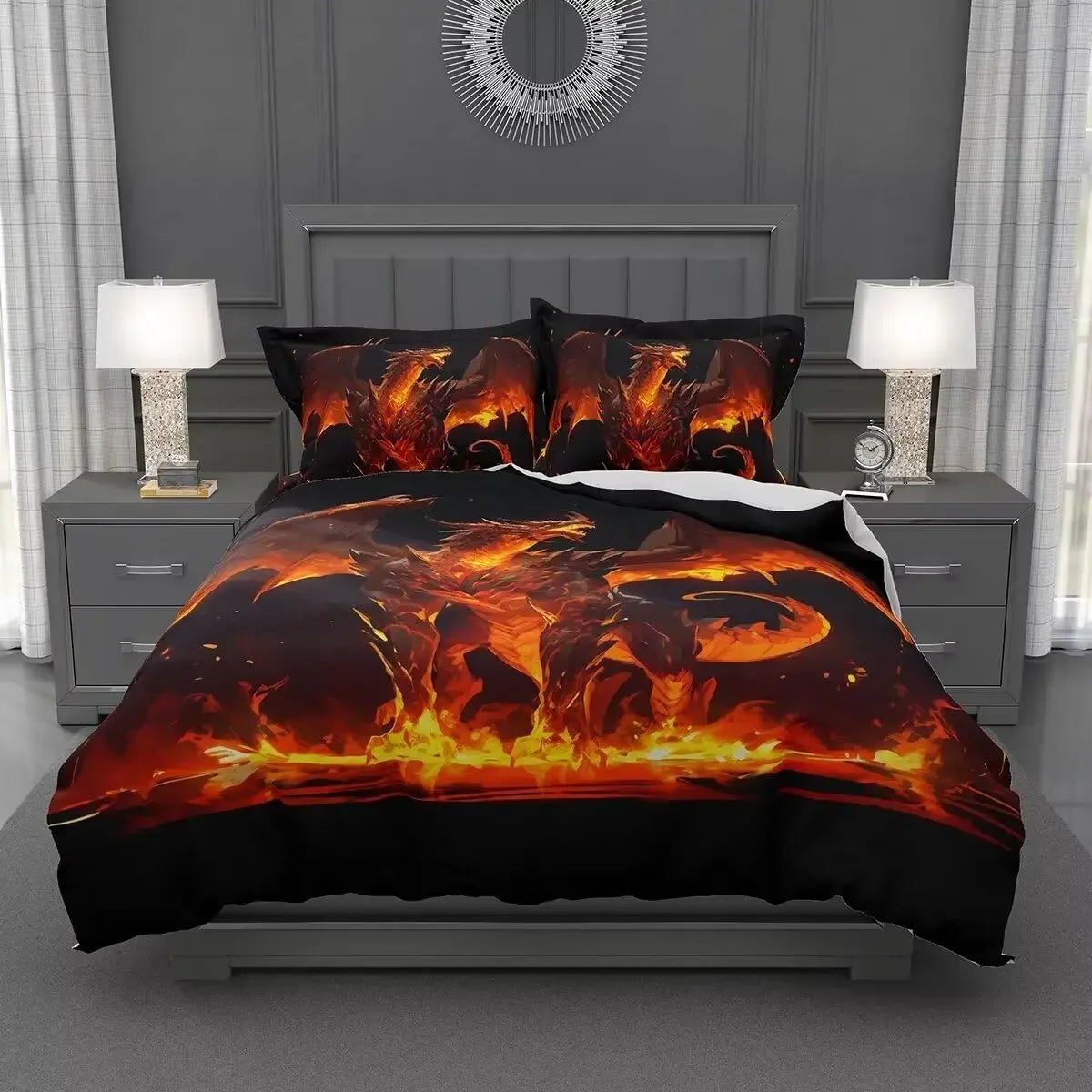 Magic Flying Dragon Duvet Cover Set Bright Colorful Fly Dragon Wildlife Kids Comforter Cover Outer Space Galaxy Men Bedding Set