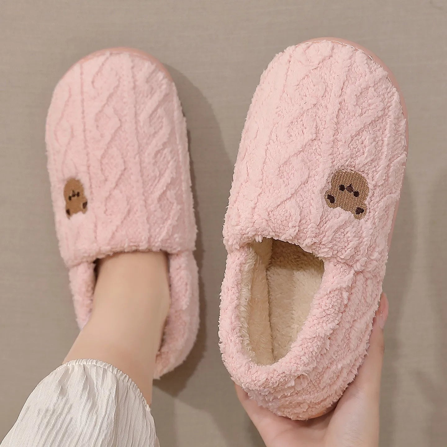 Big Size 48 49 Men Home Slippers Winter Warm Plush Slides Couples Indoor Flats Anti-slip Bedroom Shoes Women Autumn Furry Slides