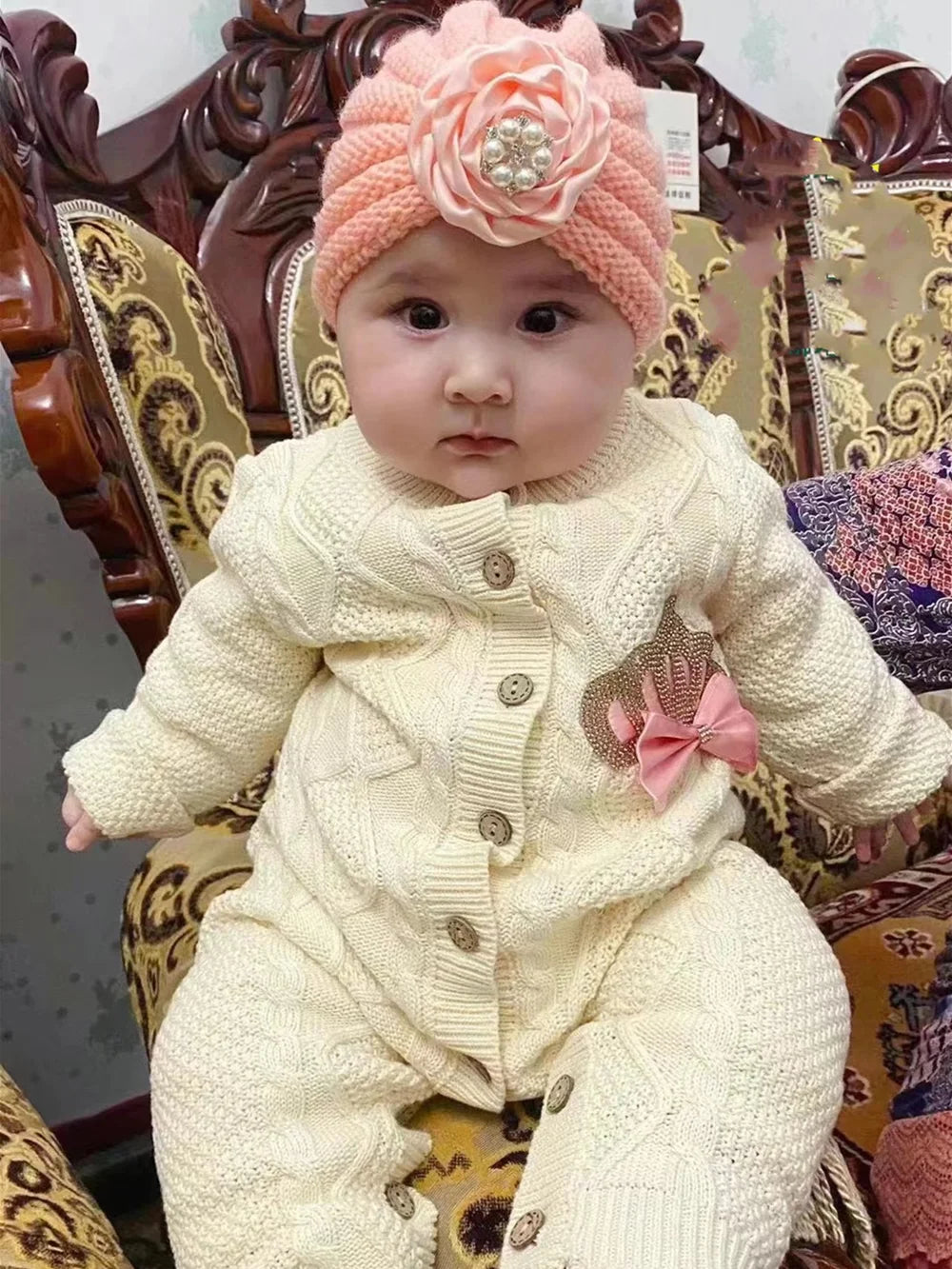 Baby Girl Coming Home Outfits Set Personalized Name Jewelry Crown Clothing Vintage Croche Infant Care Products Body Suit Pajamas