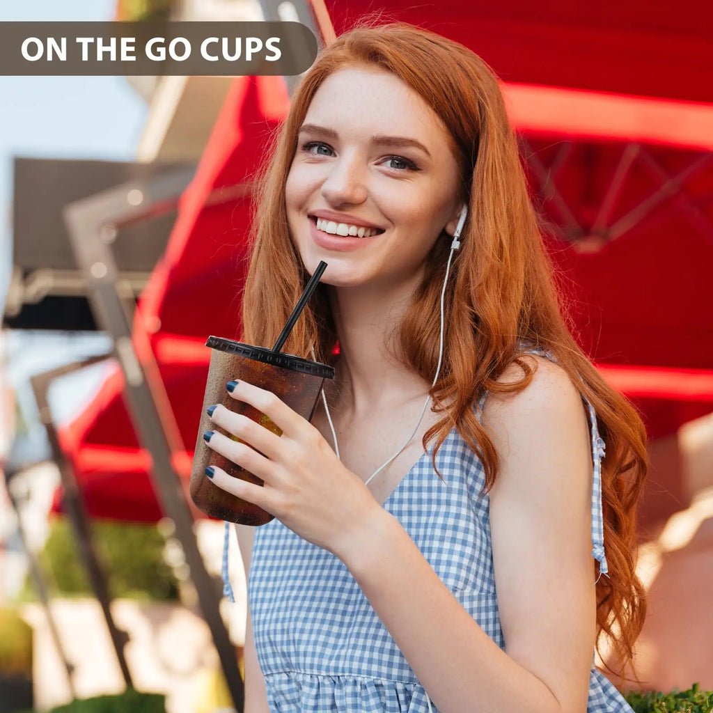 50 sets of 16oz (450ml) black transparent cups with lids and straws - disposable cold drink cups for iced coffee, milk tea, smoothies, and party events