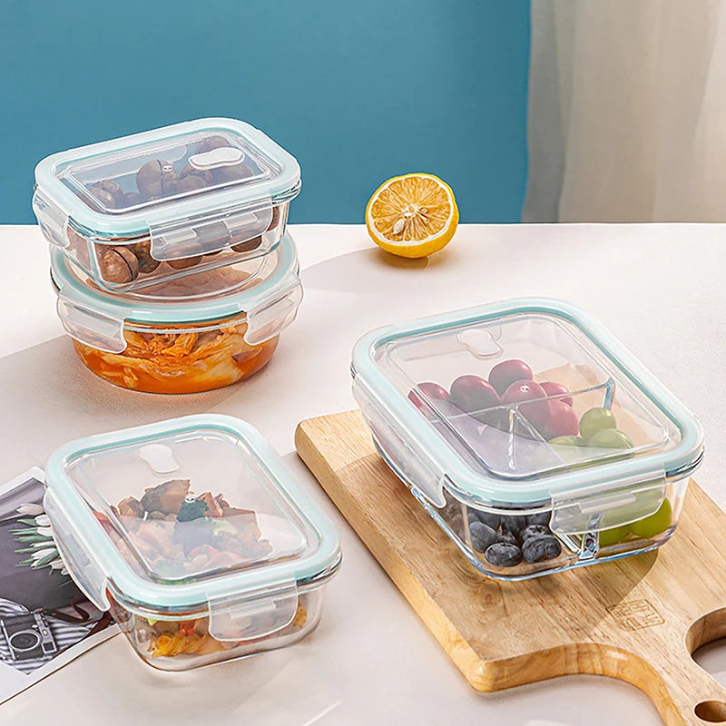 1/2/3 Grids Thickened Leak Proof Microwave Safe Food Crisper High Borosilicate Glass Bento Box With Lids Airtight Lunch Boxes