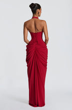 Women Halter Neck Backless Dresses High Slit Folds Sexy Evening Dress Floor Length Adult PROM Vestidos