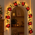 1pc 10/20 LED Christmas Artificial Flower and Red Berry String Light Battery Powered Fairy Lamp For Home Bedroom Christmas Decor