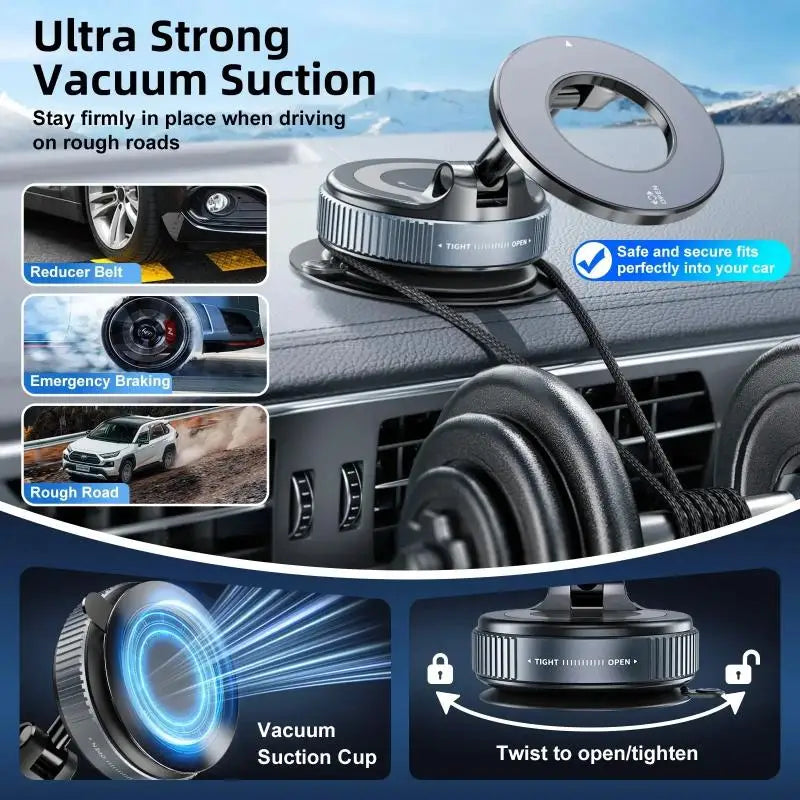 2026 New Magnetic Vacuum Phone Holder 360 Adjustable Car Phone Mount with Strong Suction Cup Universal for home/Dashboard Stable