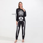 Halloween Scary Skeleton Costume for Adult Kids Family Horror Skull Jumpsuit Carnival Party Hooded Halloween Parent-Child Pajama