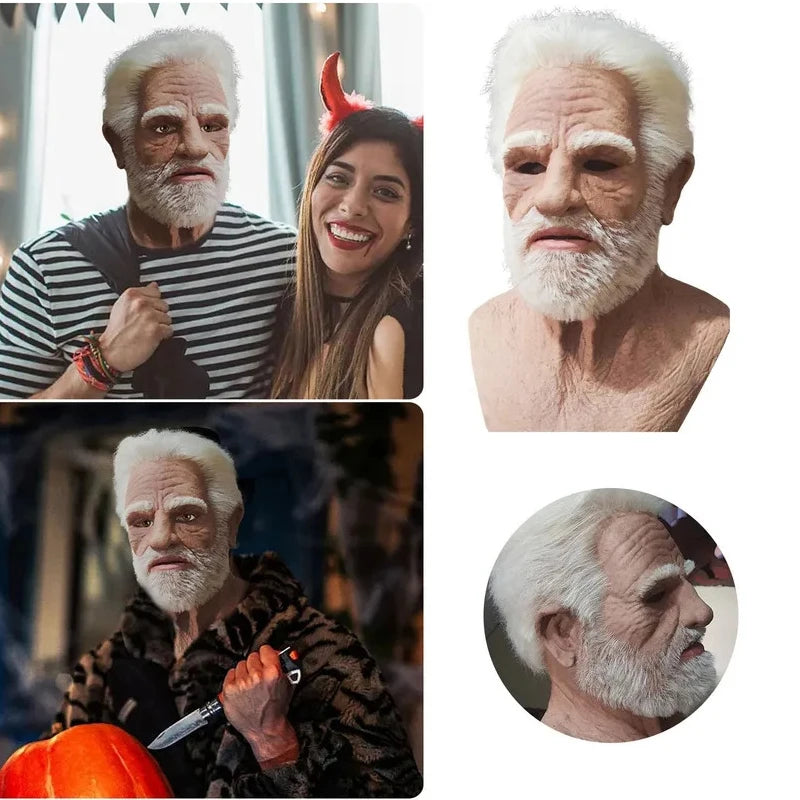 New Male Halloween Masks Of Terror Full Head Face Realistic Silicone Grandpa Wrinkle Real Elderly Mask Party Cosplay Props