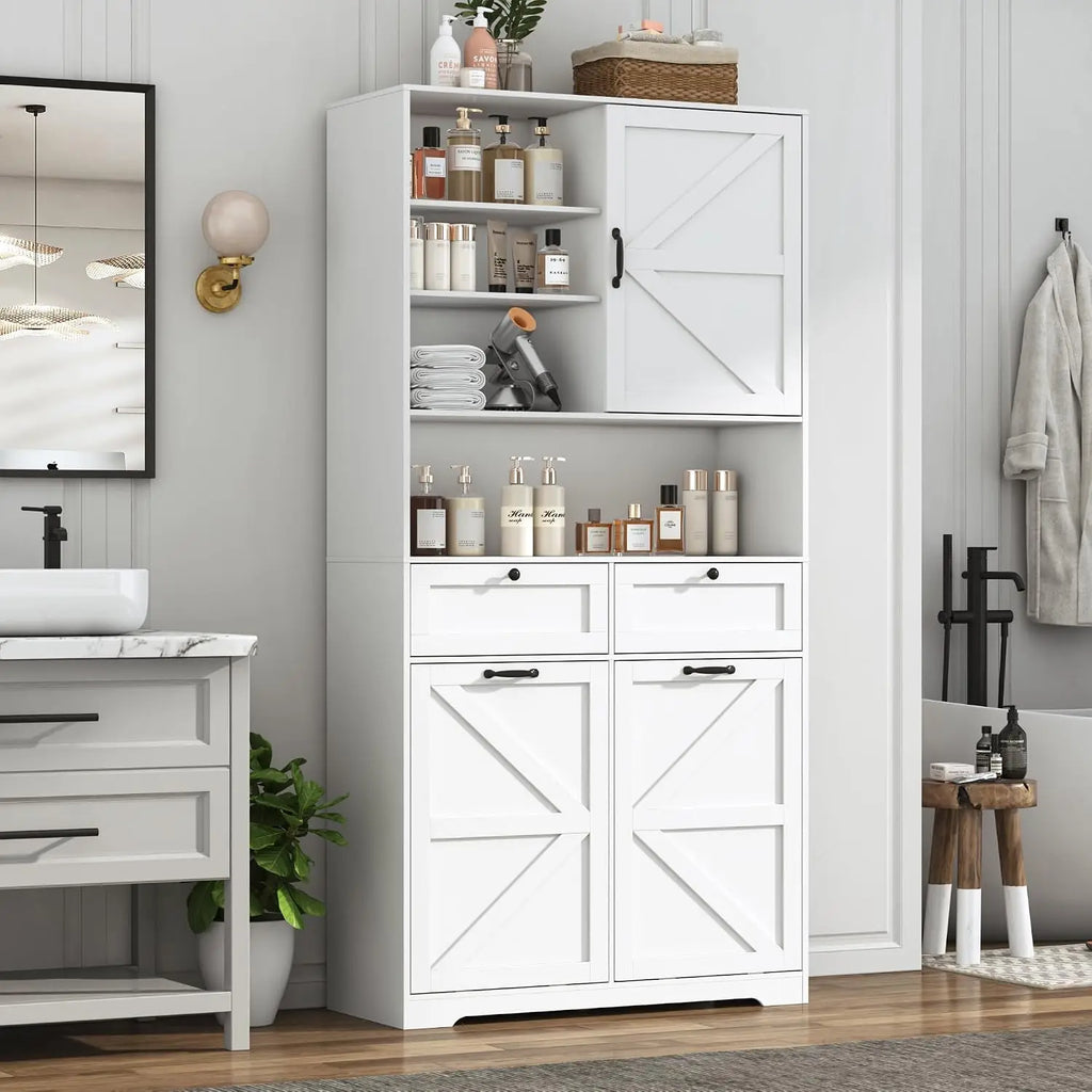 78" Tall Tilt-Out Double Doors Laundry Cabinet Hamper w Hidden Laundry Hamper,Large Pull Out Laundry Room Storage Cabinets,