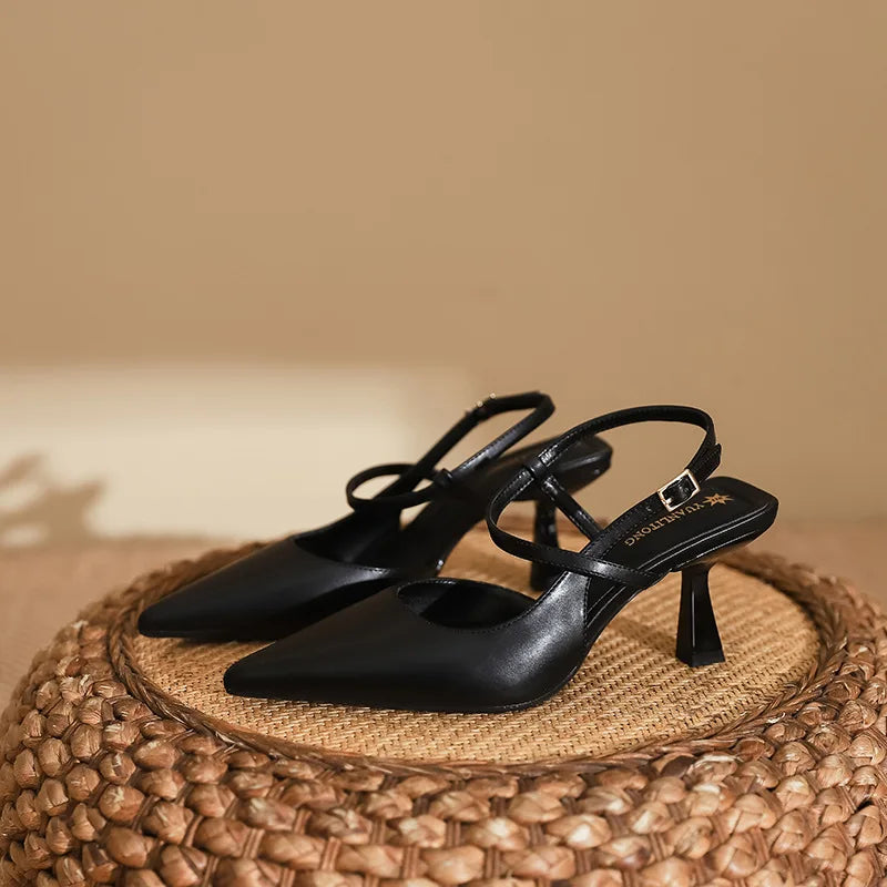 Summer Women Shoes Pointed Toe Thin Heel Women Sandals PU Leather Shoes for Women Slingback Elegant High Heels Party Shoes