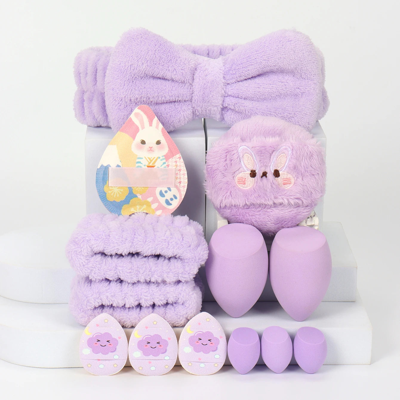 Embroidered Powder Puff Headband 13-Piece Set, Suitable for Applying and Setting Makeup, Suitable for All Skin Types