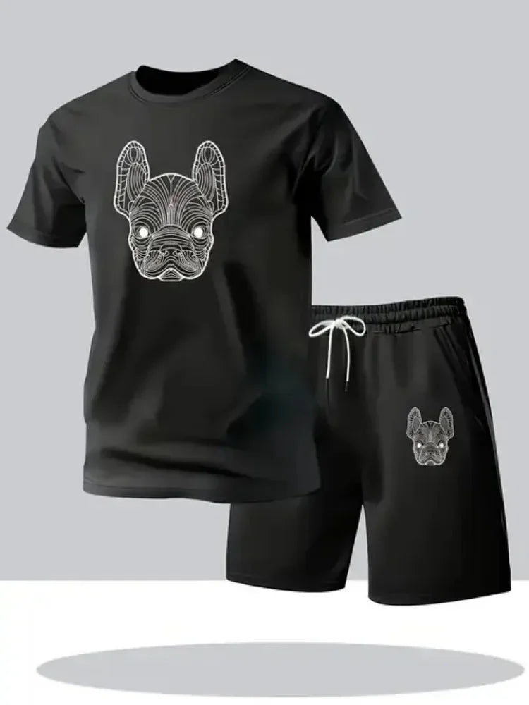 Summer Men's Quick Drying Casual Short Sleeved T-shirt and Shorts Set, Urban Street Fashion Running Sports Two-piece Set