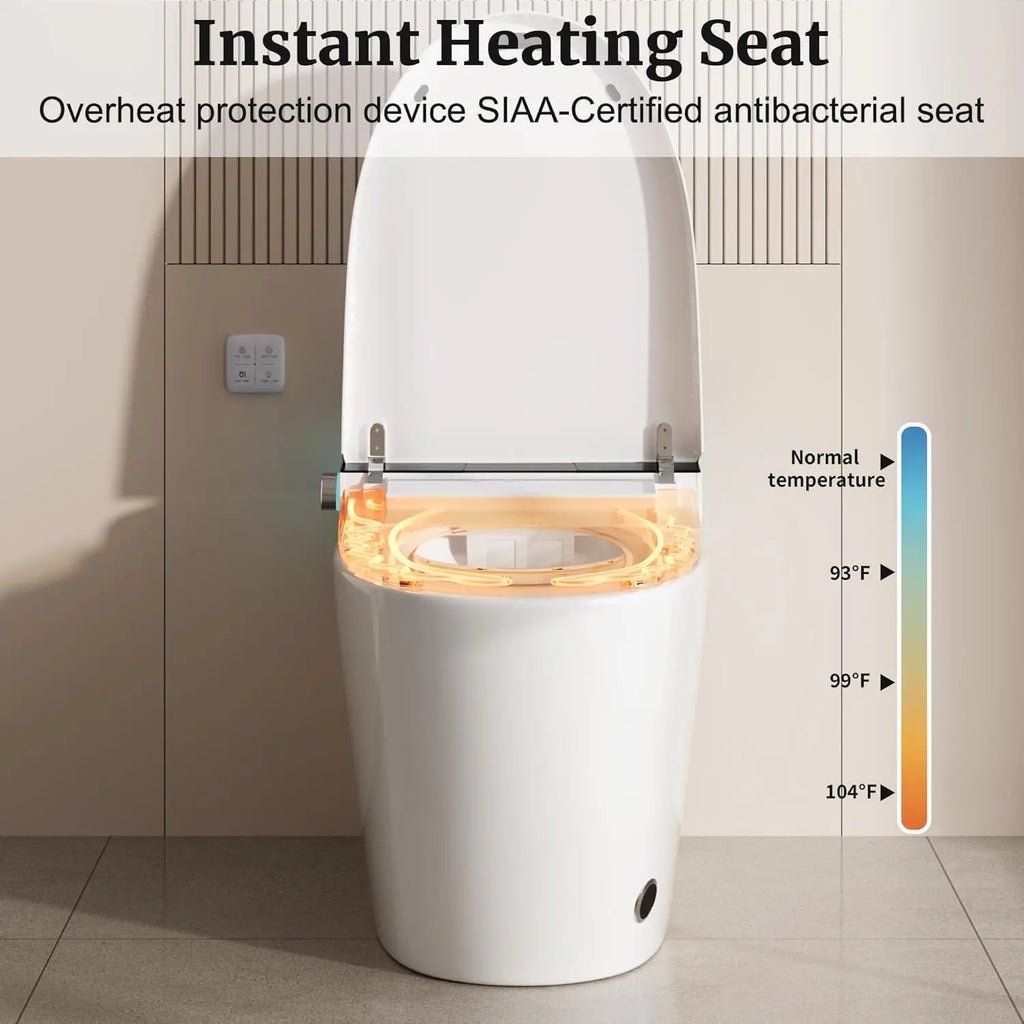 Smart Toilet with Elongated Heated Seat, Auto Flush, Manual Soft-Close Seat & Lid, Night Light, Electric Tankless,Customized