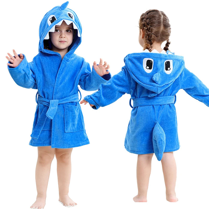 MICHLEY Shark Dinosaur Hooded Baby Bathrobe Cotton Soft Infant Bath Towel Robe Pajamas Solid For Kids Boy Girl Children 1-5T