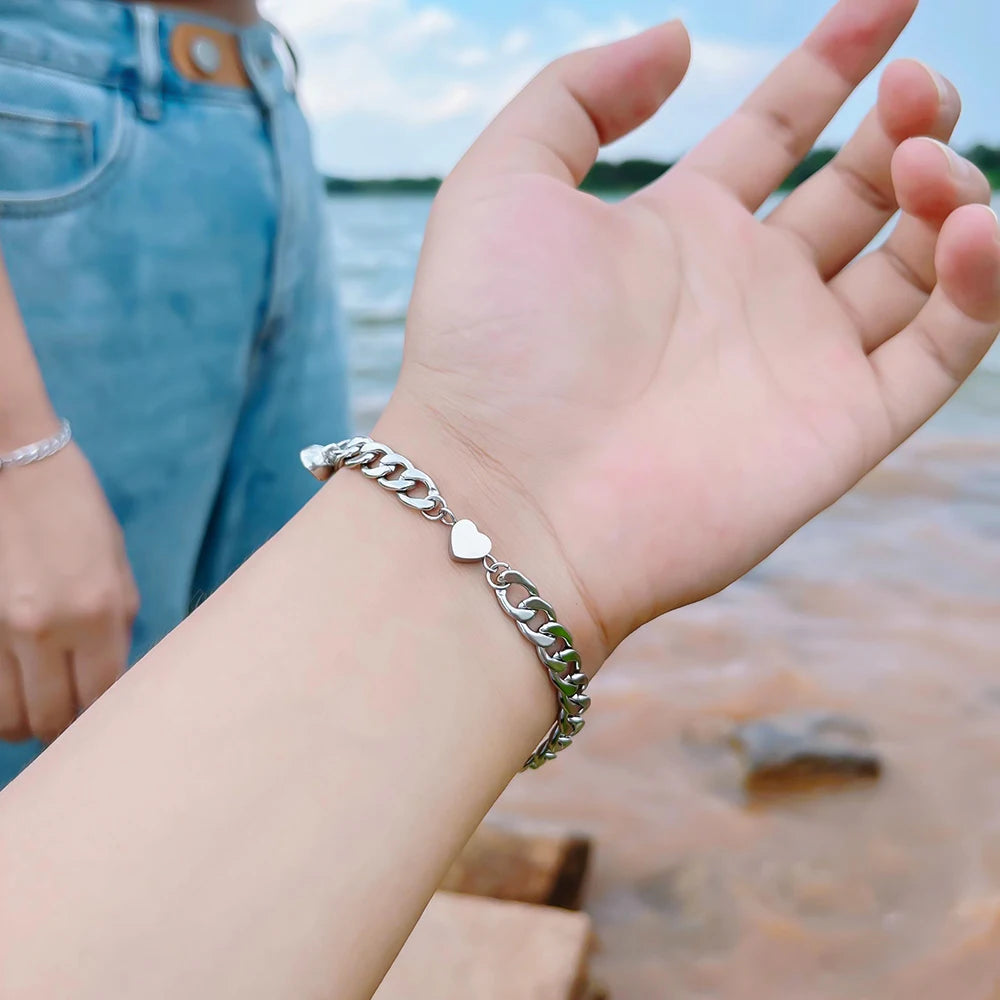 2pcs/set Stainless Steel heart-shaped Charm Couple magnet Bracelet high-quality Jewelry Valentine's Day Gift for Men women