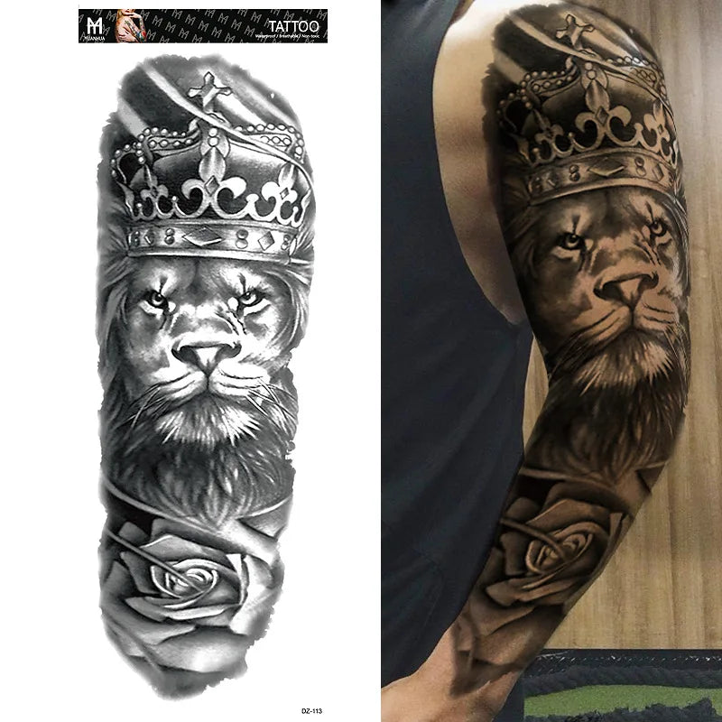 Waterproof Full Arm Temporary Tattoo Sticker Tiger Lion Wolf Eye For Man Women Body Art Sleeve Flash Fake Shoulder Tatoo