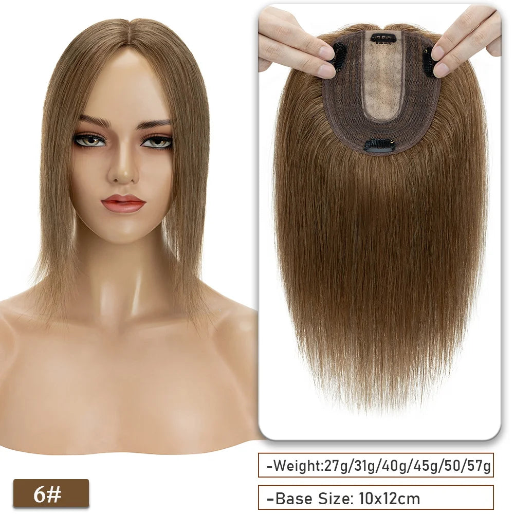 SEGO 10x12CM Hair Toppers for Women No Bangs 130% Density Silk Base Real Human Hair Clip in Top Wiglet Hair Pieces for Women