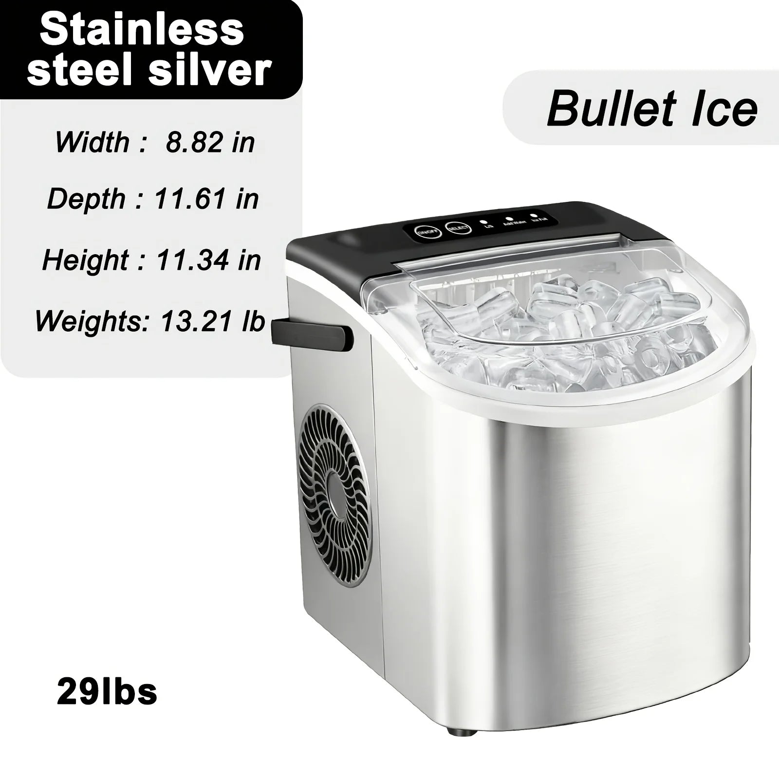 Countertop Ice Maker with Handle,Produces 26 Pounds of Ice Within 24 Hours,Mak 9 Ice Cubes in 6 Minutes.Portable Maker Comes