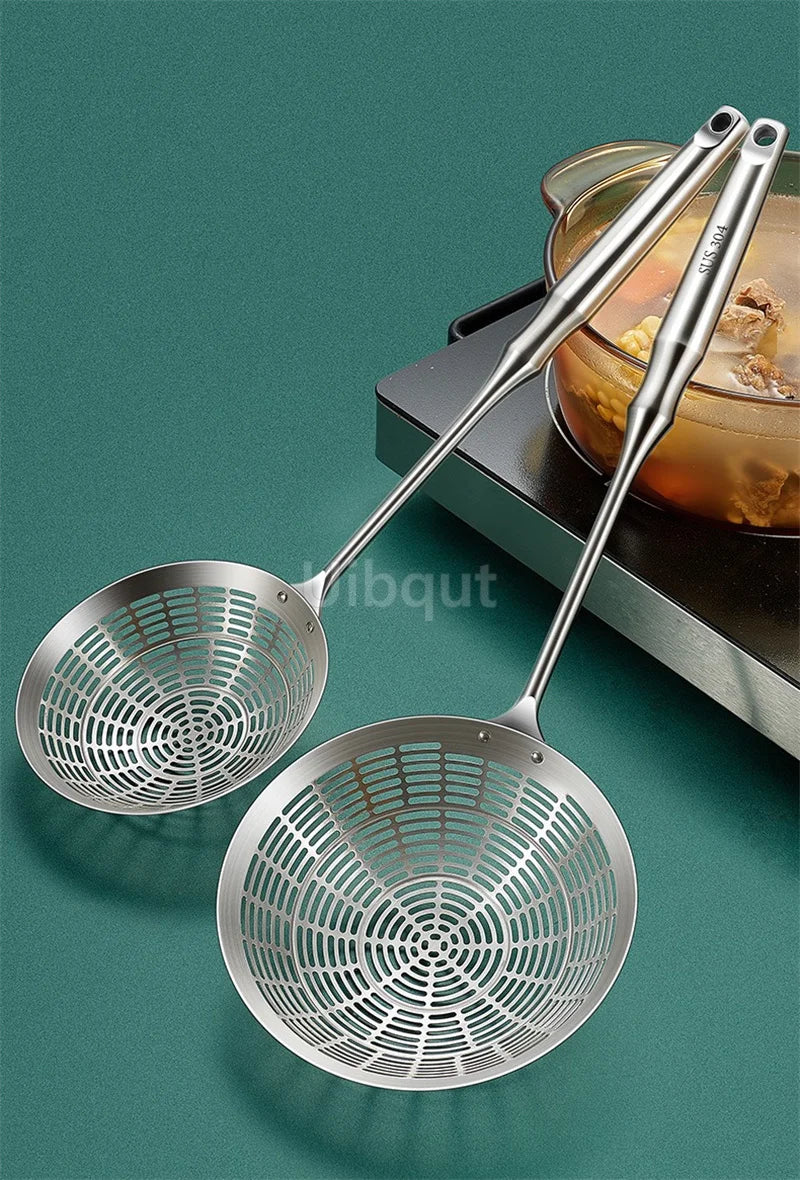 3 Sizes Round 304 Stainless Steel Strainer with Long Handle Kitchen Sieves Scoop Hot Pot Oil Filter Colander Cooking Tools