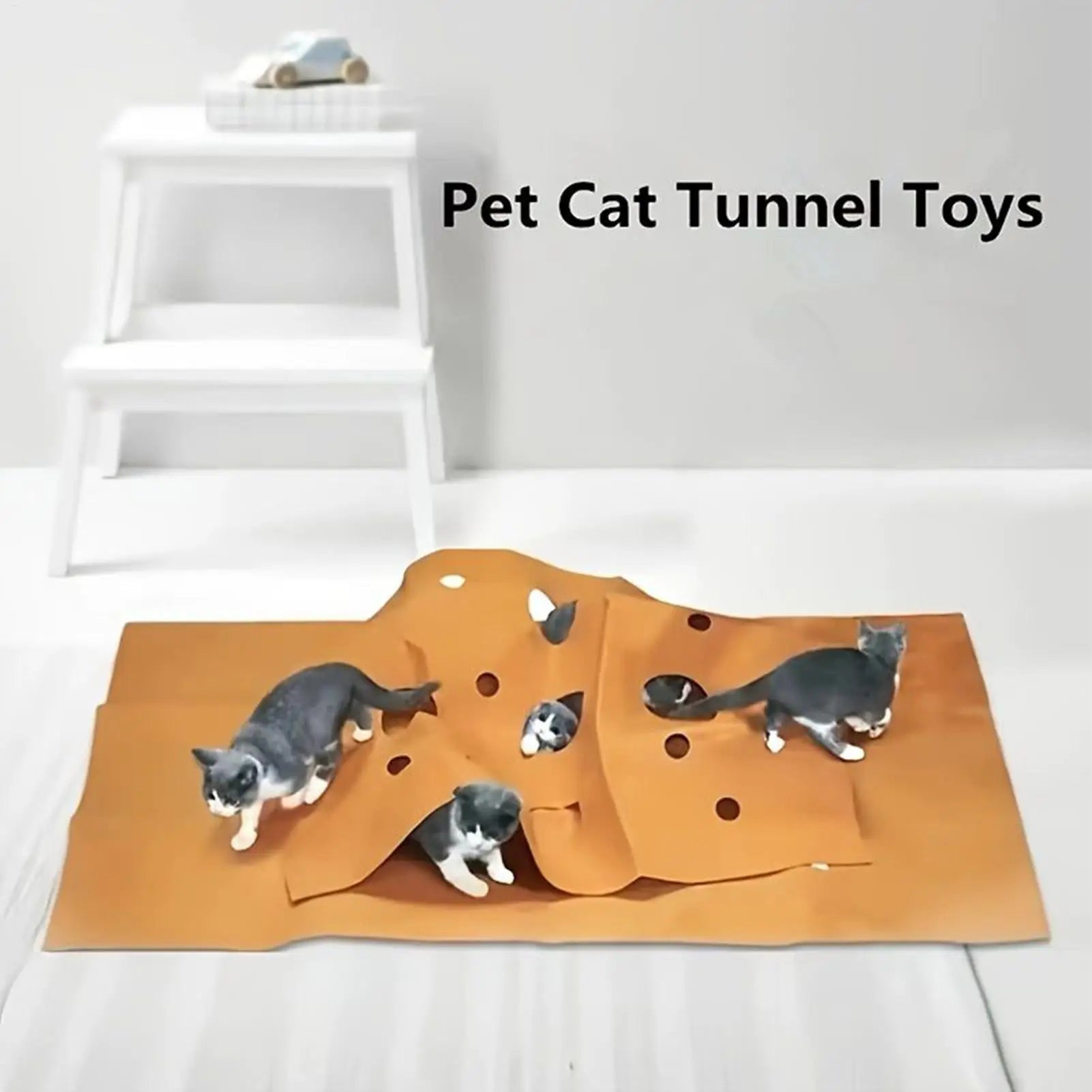 Interactive Cat Tunnel with Play Mat Foldable Enrichment Toy for Indoor Kitten Agility Training Scratching Climbing Activity Mat