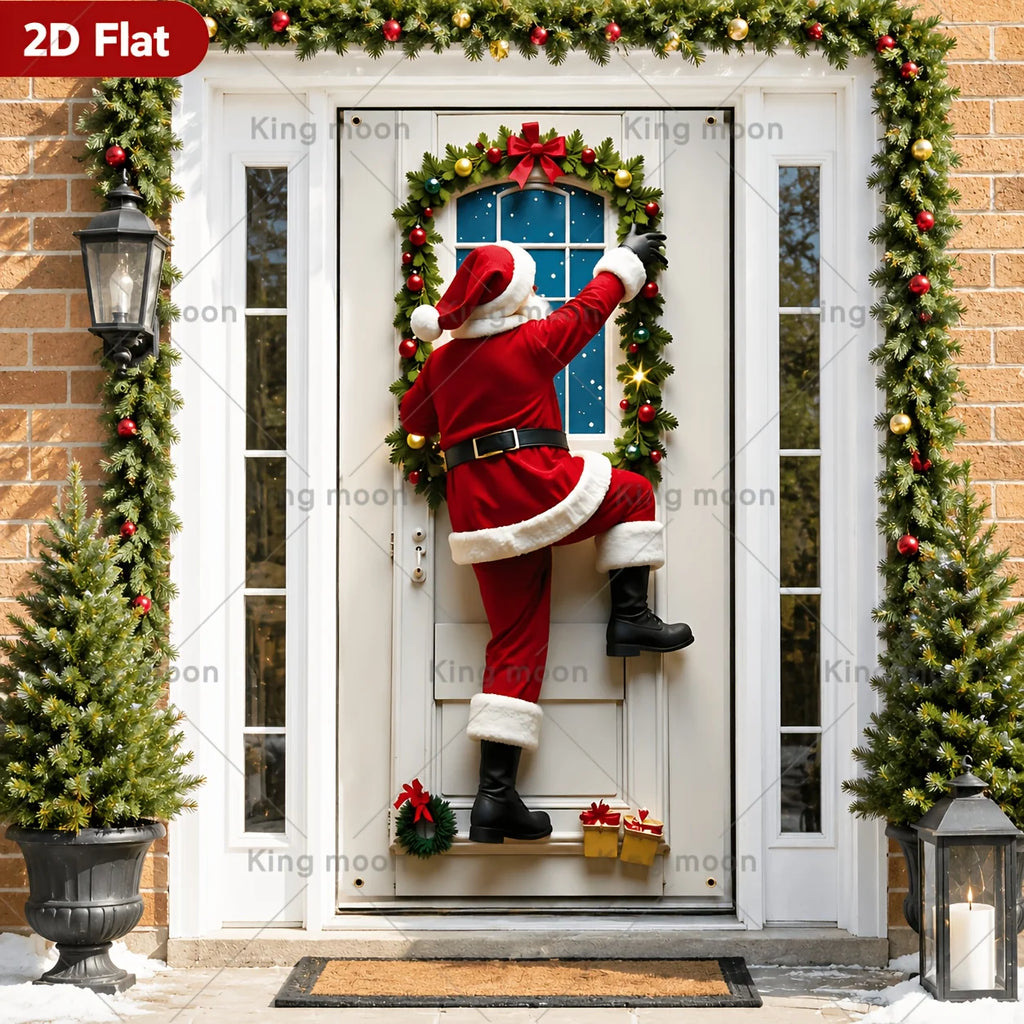 Santa Claus Christmas door curtain banner, door frame decoration, vibrant outdoor holiday decorations, Christmas ornaments
