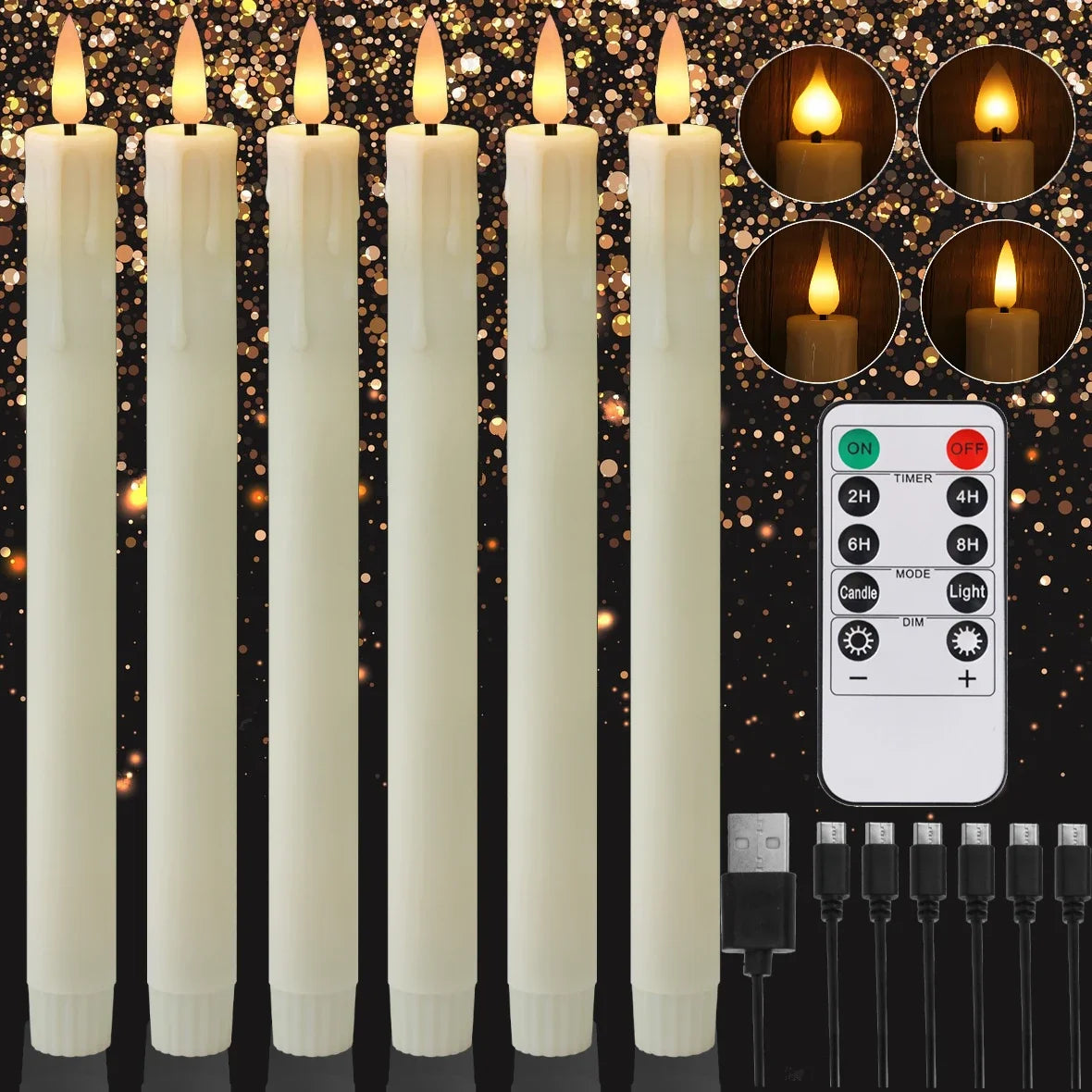 Flameless LED Taper Candles with Remote Timer Battery Operated Flickering Candlesticks for Wedding Halloween Christmas Decor